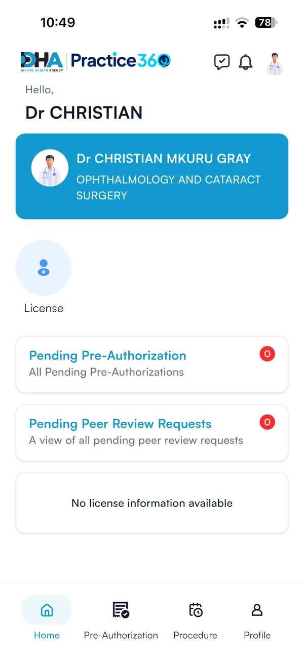 Practice360 doctor home dashboard