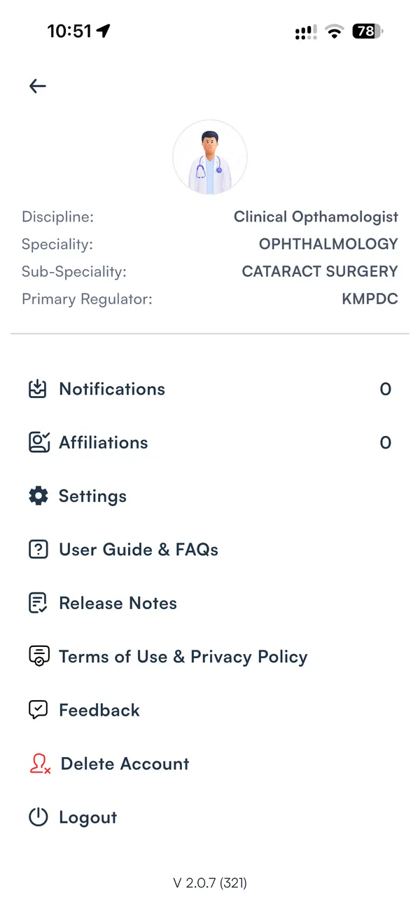 Practice360 profile and settings