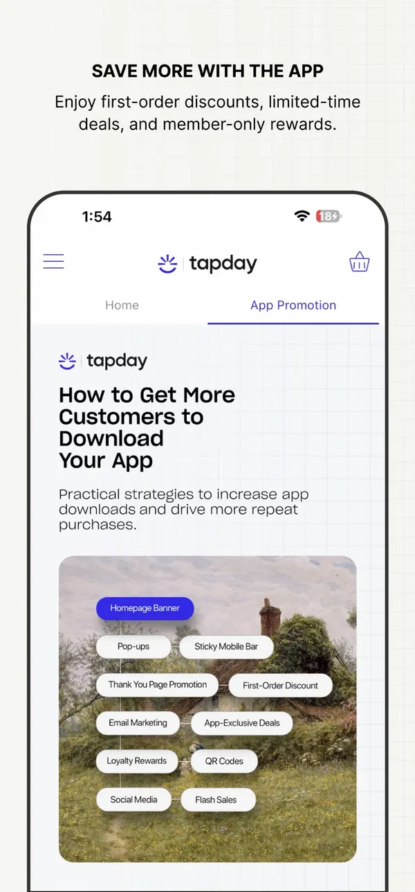 Tapday app promotion screen
